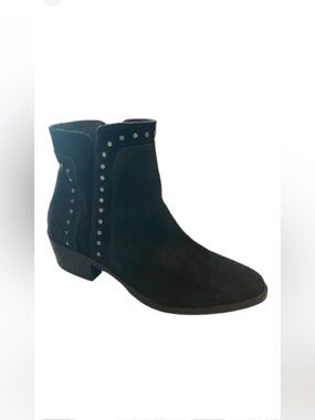 Sesto Meucci Studded Black Leather Suede Ankle Boots, 2” Heel, Almond Toe, 10 M